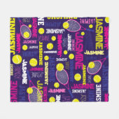 Tennissporten roze wit blauw geel aangepaste naam fleece deken (Voorkant (Horizontaal))