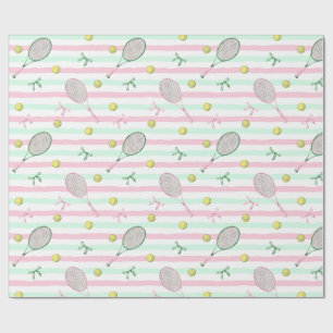 Tennisstrepen lichtgroen en roze cadeaupapier