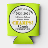 Tennisteam nummer één coach geel groen blikjeskoeler (Voorkant)