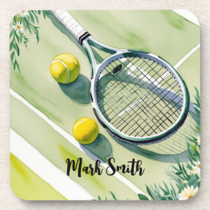 Tennisthema met bal en racket bier onderzetter