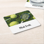 Tennisthema met bal en racket kartonnen onderzetters (Schuin)