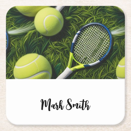 Tennisthema met bal en racket kartonnen onderzetters (Voorkant)
