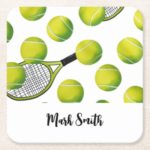 Tennisthema met bal en racket kartonnen onderzetters