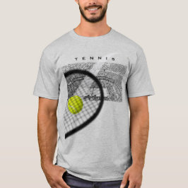 Tennistoernooi met racket dat bal in beweging raak t-shirt