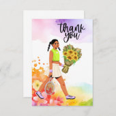 Tennisvrouw met bloemen bedankkaart (Voorkant / Achterkant)