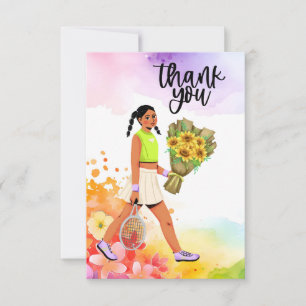 Tennisvrouw met bloemen bedankkaart