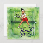 Tennisvrouw speelt tennis bedankkaart (Voorkant / Achterkant)