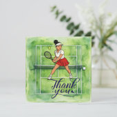 Tennisvrouw speelt tennis bedankkaart (Staand voorkant)