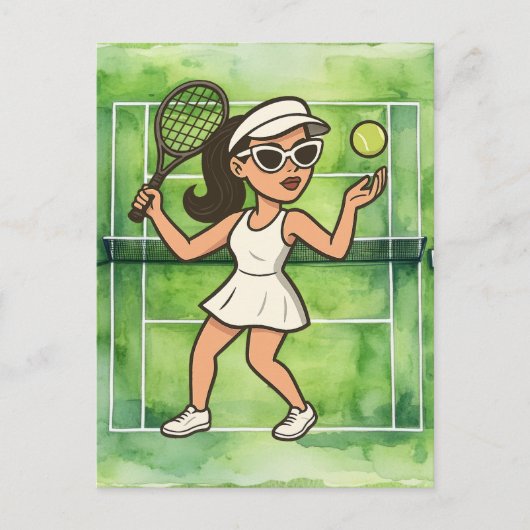 Tennisvrouw speelt tennis briefkaart (Voorkant)