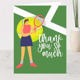 Tennisvrouw speler met dank u woord bedankkaart