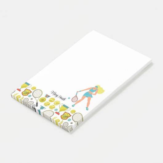 Tennisvrouw speler met naam post-it® notes (Schuin)