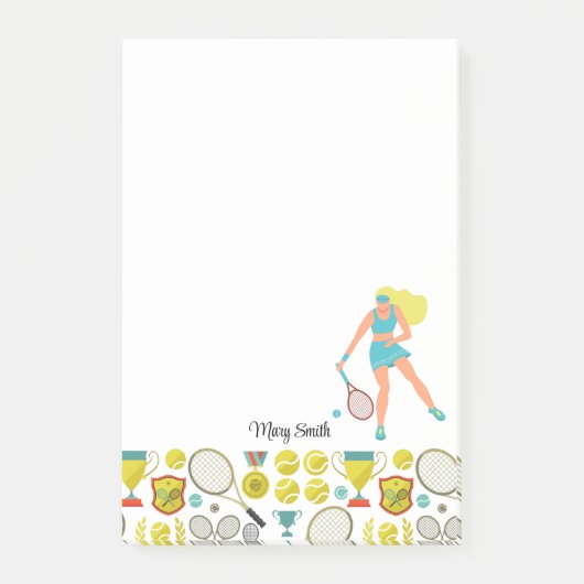 Tennisvrouw speler met naam post-it® notes (Voorkant)