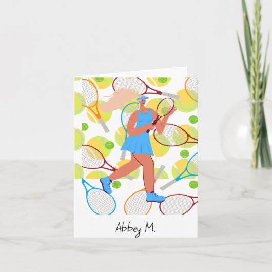Tennisvrouw speler speelt tennis notitiekaartje (Voorkant)