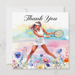 Tennisvrouwspeler speelt tennis bedankkaart