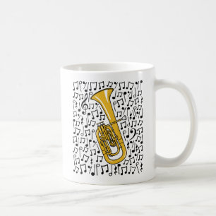 Tenor hoorn met muzieknoten, messing muzikant koffiemok