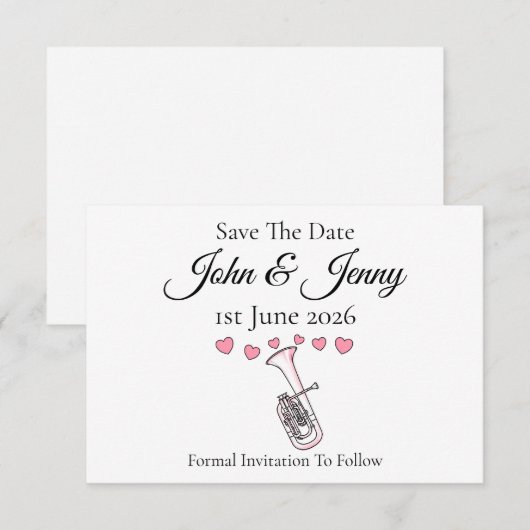 Tenor hoorn muzikant bruiloft save the date (Voorkant / Achterkant)
