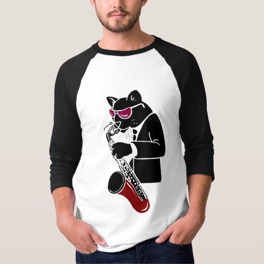 Tenor Sax Cat - Maroon T-shirt (Voorkant)