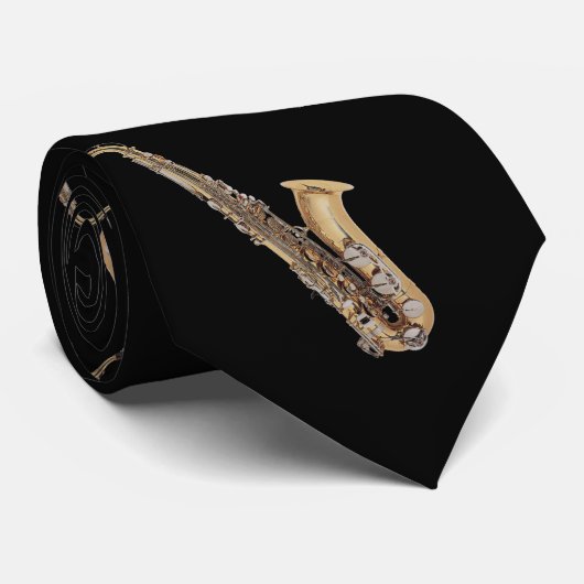 Tenor Saxophone op een zwarte Stropdas (Opgerold)