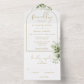 Tenslotte Gold Arch Greenery Floral Wedding All In One Uitnodiging (Binnen)