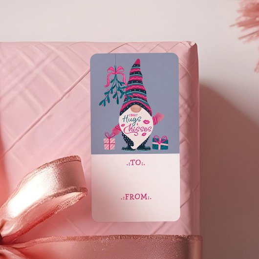 Tenslotte Hugs & Kisses Fun Bright Kerstgegenoom Etiket
