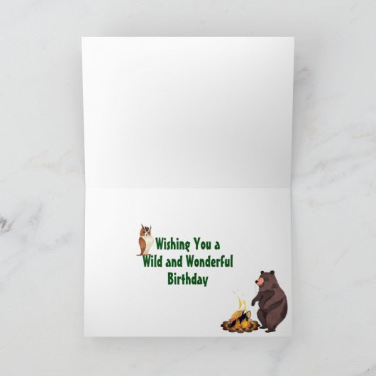 Tent and Forest Animals Mountain Camping Birthday Kaart (Binnen)