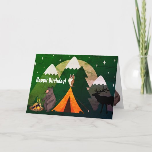 Tent and Forest Animals Mountain Camping Birthday Kaart (Voorkant)