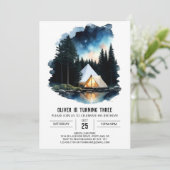 Tent Avontuur Uitnodiging Verjaardag (Staand voorkant)