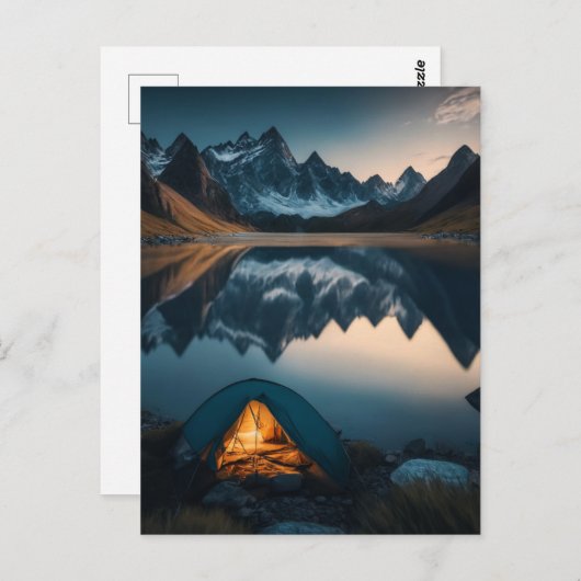Tent, bergen en het meer Camping Theme Art Briefkaart (Voorkant / Achterkant)