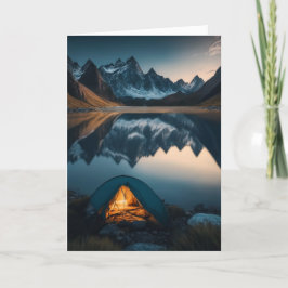 Tent, bergen en het meer Camping Theme Art Kaart