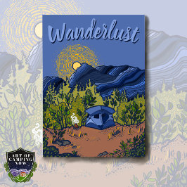 Tent Camping Mountain Landscape Art Poster
