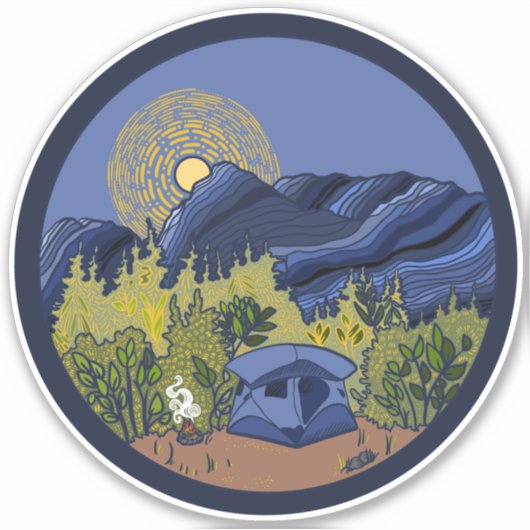 Tent Camping Mountain Scene Sticker (Voorkant)