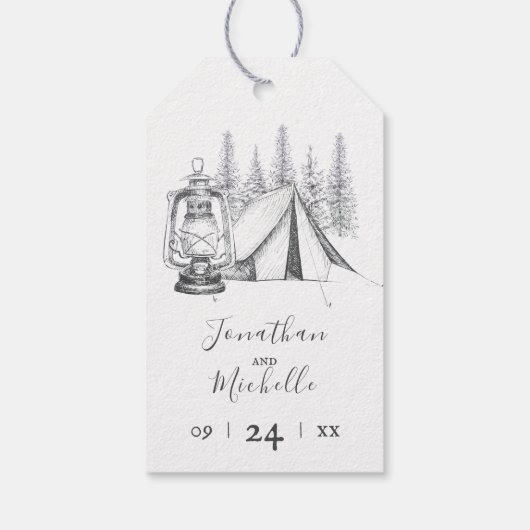 Tent Camping Sketch Wedding Favor Cadeaulabel (Achterkant)