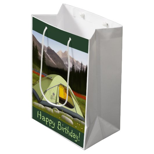 Tent Camping Verjaardag Medium Cadeauzakje (Voorkant Gekanteld)