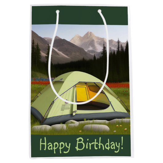 Tent Camping Verjaardag Medium Cadeauzakje (Voorkant)