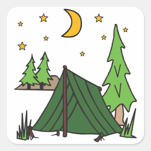 Tent Camping Vierkante Sticker (Voorkant)