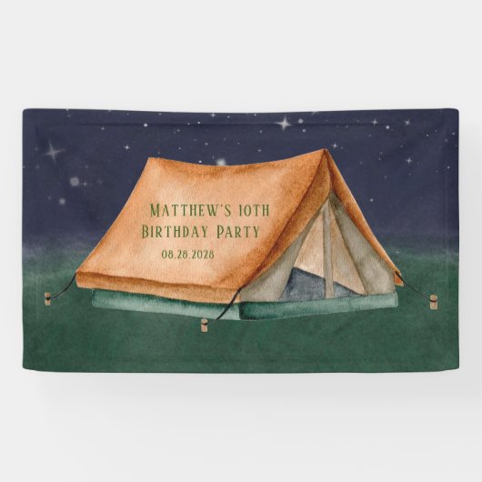 Tent Campout Sleepover Boy Birthday Party Spandoek (Horizontaal)