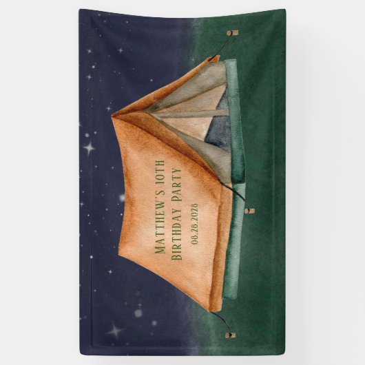 Tent Campout Sleepover Boy Birthday Party Spandoek (Verticaal)