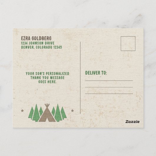 Tent Canvas Camping Bar Mitzvah Dank u Briefkaart (Achterkant)