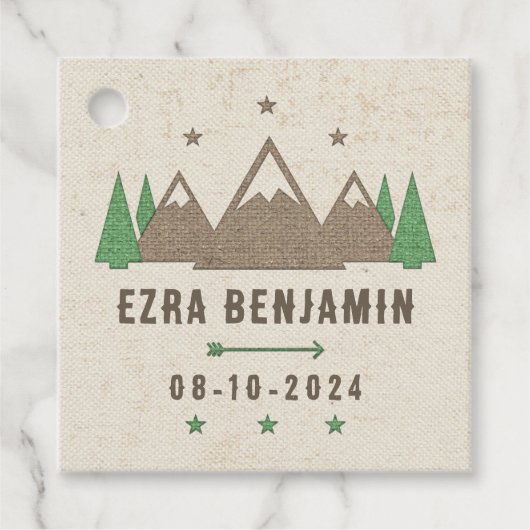 Tent Canvas Camping Bar Mitzvah gepersonaliseerd Bedankjes Labels (Voorkant)