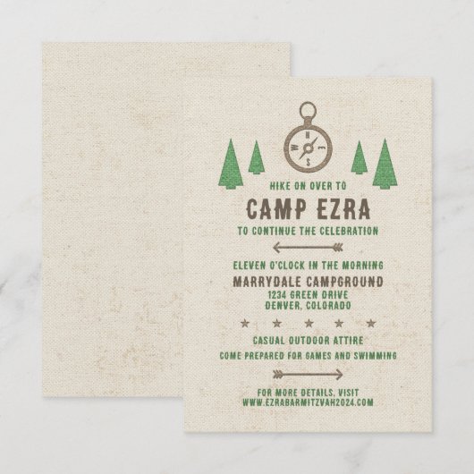 Tent Canvas Camping Bar Mitzvah Receptie Informatiekaartje (Voorkant / Achterkant)