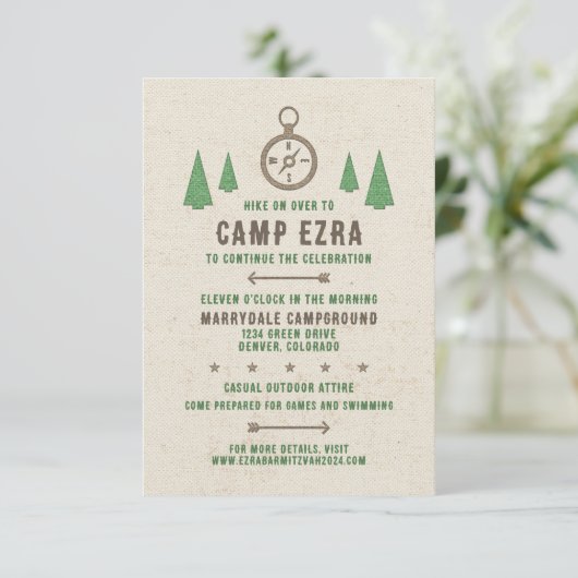 Tent Canvas Camping Bar Mitzvah Receptie Informatiekaartje (Staand voorkant)