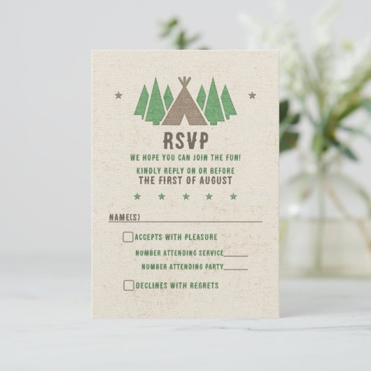 Tent Canvas Camping Bar Mitzvah RSVP Kaartje (Staand voorkant)