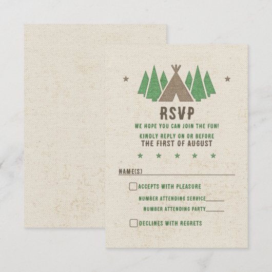 Tent Canvas Camping Bar Mitzvah RSVP Kaartje (Voorkant / Achterkant)