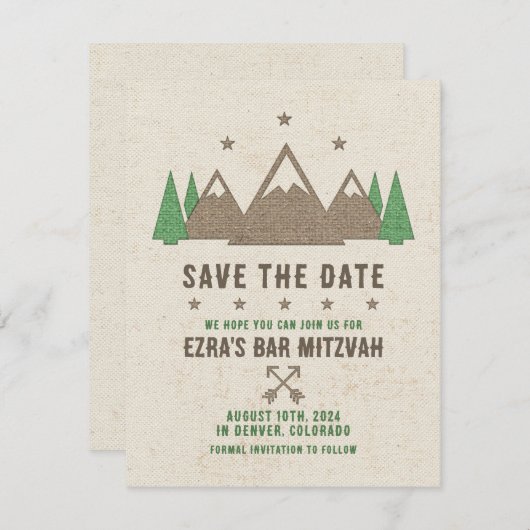 Tent Canvas Camping Bar Mitzvah Save The Date (Voorkant / Achterkant)