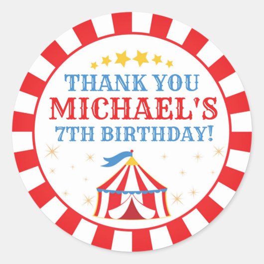 Tent Circus carnaval Birthday Round Label Sticker (Voorkant)