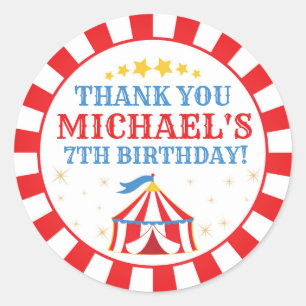 Tent Circus carnaval Birthday Round Label Sticker