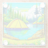 Tent Drijvend op het Meer Camping Thema Glazen Onderzetter (Achterkant)