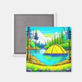 Tent Drijvend op het Meer Camping Thema Magneet (Voorkant / Achterkant)