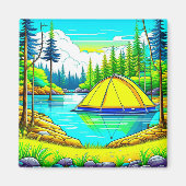 Tent Drijvend op het Meer Camping Thema Magneet (Voorkant)