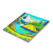 Tent Drijvend op het Meer Camping Thema Tegeltje (Zijkant)